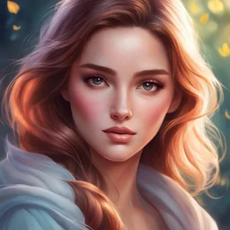 Clear, defined, HQ, detailed, HD, dynamic light, dynamic pose, close-up, digital portrait by Loish & Cary Morton & Charlie Bowater & Artgerm & Angelina Danilova, cool similar colors, Russian, spring woman very realistic and detailed 8k, detailed drawing Beautiful scene, in high quality, ultra HD