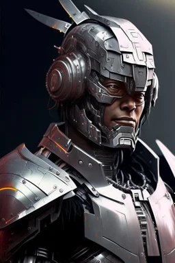 Armadura de cyborg con casco en la cabeza