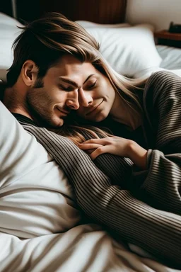 hugging someone while laying down in bed