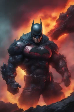 Mechanical v3.1, Batman, Strong, athletic physique, action poses, battle scars, blood, foggy, cloudy background, multicolored lightning, flowing lava, Full Eclipse, aliens, explosions, bright, vibrant, extremely colorful, detailed, blood red skies.