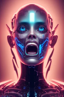 cyberpunk, head, scream women, portrai, open mouth, face cry, perfect skin, tron, cyborg, robot, cyborg, seven , perfekt, real, dream, hr giger