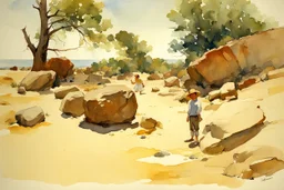 Sunny day, rocks, arid land, winslow homer watercolor paintings