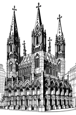 black and white colors only ; illustration of saint jacques cathedral in spain viewed from obradoiro squared; no background