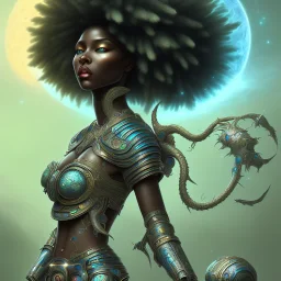 sango fantasy, fantasy magic, intricate, sharp focus, illustration, highly detailed, digital painting, concept art, matte, masterpiece head sexy view black African beauty black afro hair space lady turquoise carp skin African one head space journey space ship