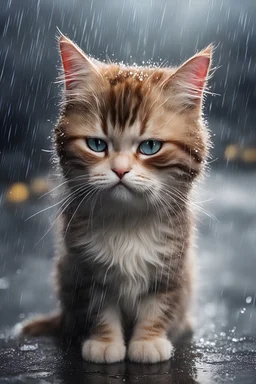 Sad cat crying in the rain