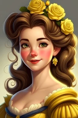Belle from beauty and the beast with daisys in her hair make her cartoonish