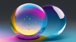 A crystal ball to look into the future, pink, dark blue, orange, yellow, aqua blue, very detailed and realistic