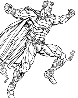 real massive Superman fly, coloring page, no leaves, full body (((((white background))))), only use an outline., real style, line art, white color, clean line art, white background, Sketch style