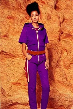 year 1999 women fashion, Loose, straight, suit, low waist light trousers, t-shirt, new kind of hoodie with high tippet, which turns down along zipper! Colors: all denim colors, purple, khaki, lilac, plum, orange, terracotta, red, pink, dark blue, beige. Patterns: lynx, balls, stripes. lynx belt. starling or owl prints. Women models. Missy Elliot, Sandra Bullock, Milla Jovovich, Big tennis shoes on. Latex, denim and leather. Hat with a visor, integrated to AKG-style headphones.