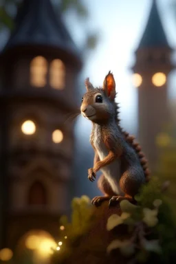 portrait of squirrel elf in castle tree, bokeh like f/0.8, tilt-shift lens 8k, high detail, smooth render, down-light, unreal engine, prize winning