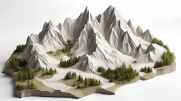 scenic mountain terrain model, cutout on white ground