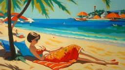 cote d'azur 2 woman lying on the hot beach painting neoclassism 60