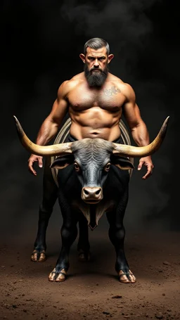 Strong man with bull legs and feet