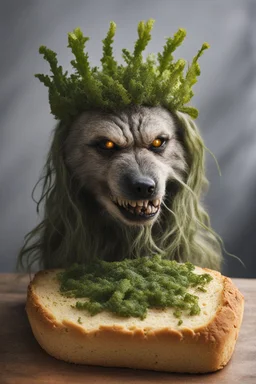 self aware werewolf bread with sea weed crown