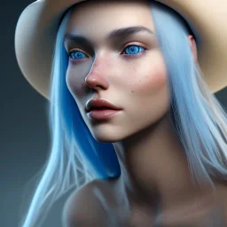 head and shoulders portrait of a women with blue skin and white hair with a cowboy hat, 8k resolution concept art portrait