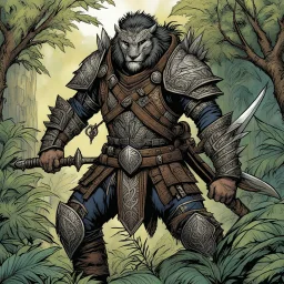 [illustration by Kevin Eastman and Peter Laird] Clad in rugged leather armor adorned with intricate leaf patterns, Chuck moves with the grace of a predator stalking its prey, his every step guided by the whispers of the wind and the rustling of the leaves. His longbow, crafted from the branches of ancient trees, is a weapon of precision and finesse, a reflection of his skill as a master archer. And at his side, the Verdant Edge rests in its sheath, a silent sentinel of nature's power and healing