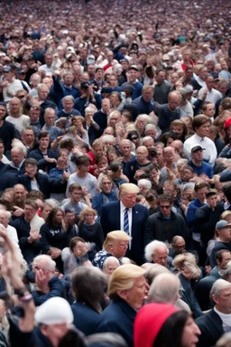 hundreds of people kneeling in front of donald trump