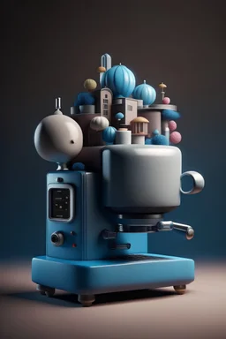 coffee machine in grey and blue colors look like in cinema 4d