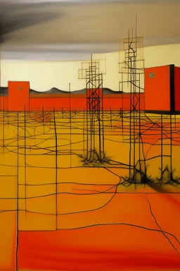 An orange electrical desert painted by Piet Mondrian