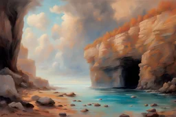 Clouds, rocks, cliffs, rocky land, sci-fi and fantasy, beyond and trascendent, 90's sci-fi movies influence, rodolphe wytsman impressionism paintings