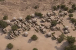 Can you please come up with a design concept for a refugee camp that houses displaces Palestinians that is Meaningful, Not basic, self sufficient and takes into consideration Palestinians culture and religious beliefs in the dessert