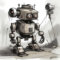 medic robot, post-apocalyptic, rough sketch