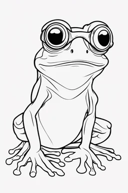 Outline art for cute coloring pages with frog with glasses, full body, white background, sketch style, only use outline, clean line art, no shadows and clear and well outlined.