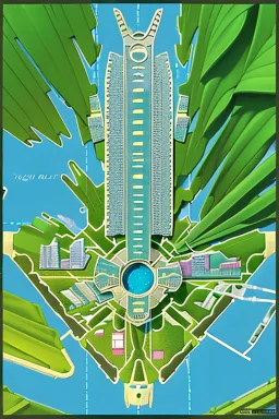 high detail map of an entire tropical dystopian small capital city