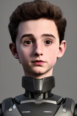 Timothee chalamet toddler, robocop, full body, jump, bokeh, hyper realistic