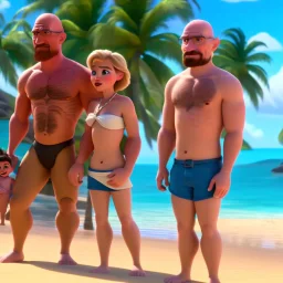 shirtless Walter White family , 8k, tropical beach background, jaun