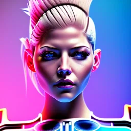 Katheryn Winnick, American shot, cyberpunk style, shaved hair, gradient color, BLUE, PINK, CYAN, neon, insanely detailed, 16k resolution, perfect eyes, cinematic smooth, intricate detail