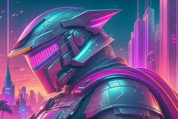 Best quality, masterpiece, ultra high definition, synthwave, Retro Futuristic,cyberpunk knight Comic style