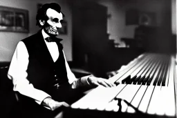 Abraham lincoln by himself playing keyboard for a new wave band in 1984