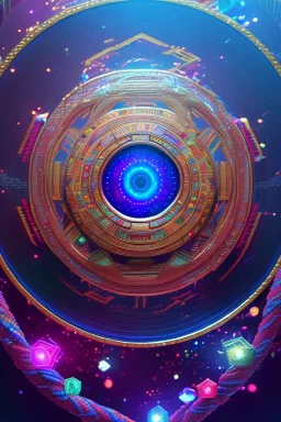 kente scene, round crystal portal, galactic ambience, background light, thread, embroidery, octane render, high detail