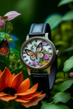 icture the Monarch watch nestled amid a garden of blooming flowers or a serene butterfly sanctuary, evoking the beauty of nature's embrace.