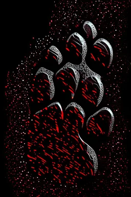 Striking image of a lion paw print, sandblasted special effect in silver and red, standing out on a black background