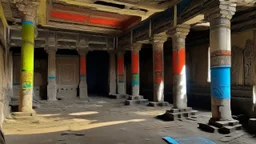 It's walls and floors are carved engraved energy. Bright but complementing colors are used throughout, and it resembles a vehicle. The architecture is squat, broad or stocky. The ruin is home to 3 major figures or groups, at least two of which are hostile to each other. It was most likely once used as a production site. Its Ruin