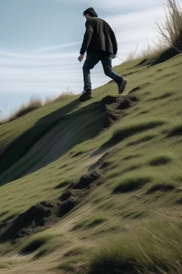 a person struggling to walk up a hill