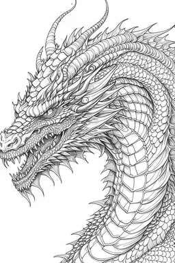 coloring image of dragon, line art, realistic, white background