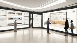 Interactive display screens in the Naqshahat Museum showroom, measuring 10 meters by 14 metres