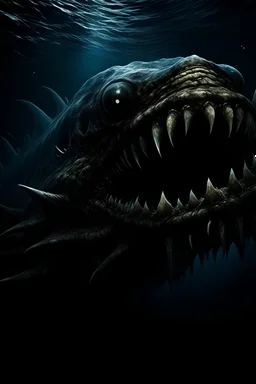 A (((disturbingly massive sea monster))) lurking in the (((ocean depths))) with its (((vast body looming around a (black hole where its eye should be))))) evoking a sense of foreboding and the unknown with its (lot of Sharpen Teeth) Remain Death in Bottom of ocean