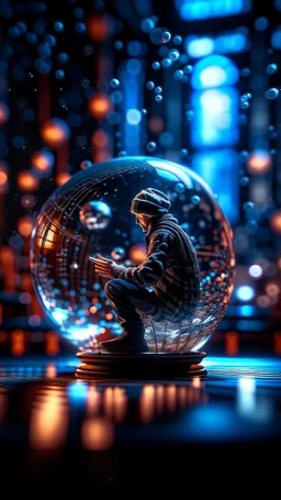 flute player sitting on a huge Crystal ball, shot on Hasselblad h6d-400c, zeiss prime lens, bokeh like f/0.8, tilt-shift lens 8k, high detail, smooth render, down-light, unreal engine, prize winning