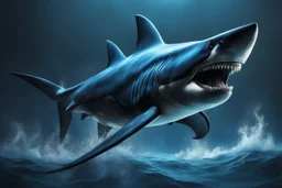 Black shark in 8k venom drawing, symbiote effects, blue lights, sea, intricate details, highly detailed, high details, detailed portrait, masterpiece,ultra detailed, ultra quality