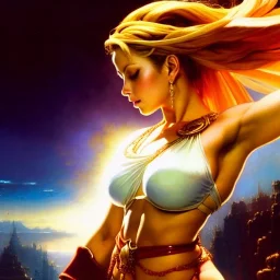 Drawing of beautiful face,busty Cammy-street fighter,intense stare,Minimal ancient armor, balanciaga fashion clothe painting by gaston bussiere, greg rutkowski, yoji shinkawa, yoshitaka amano, tsutomu nihei, donato giancola, tim hildebrandt, oil on canvas, cinematic composition, extreme detail,fit full head inside picture,16k