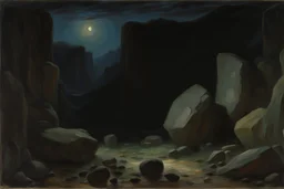 Night, rocks, valley, mountains, friedrich eckenfelder impressionism paintings