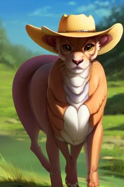 Portrait of a cute camelion with a cowboy hat. Anime