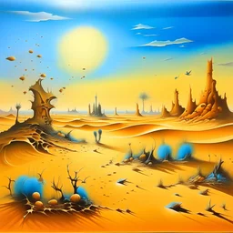 desert scene in the style of salvador dali