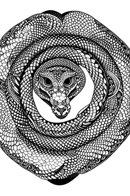 mandala snake : black and white with white background.