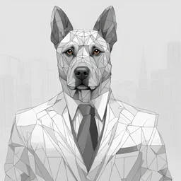 make one realistic business dog that are made of shapes and have a suit on lokk like crystals