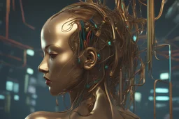 Cyberpunk 3D illustration of female head with some wires over it stock photo, in the style of psychedelic-inspired smooth 3d digital art, exquisite thee-dimensional rendering, 4K, blender, c4d, gold dress octane render , disney style 3d light, Zbrush sculpt, high detail realistic cloth, concept art, Zbrush high detail, pinterest Creature Zbrush HD sculpt, neutral lighting, 8k detail